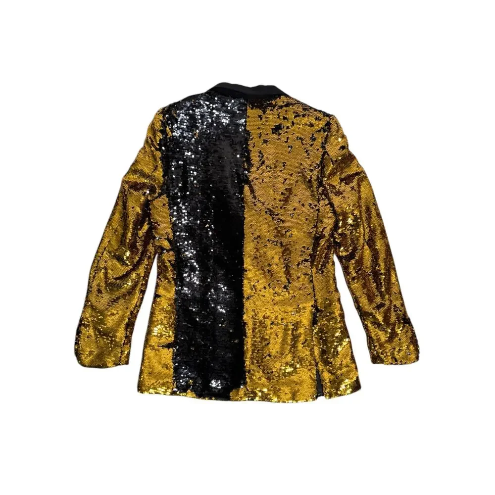 Alberto Nardoni Gold Sequin Tuxedo Blazer Satin Lapel Mens‎ Size M Jacket Prom